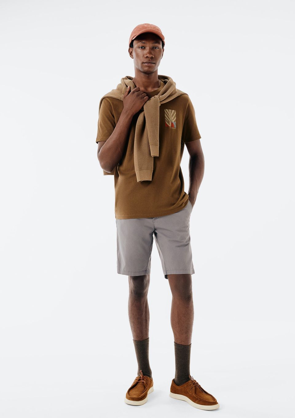 Bermuda Básica Masculina Chino Reta em Sarja - Cinza
