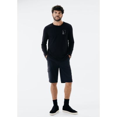 Bermuda Básica Masculina Cargo Em Sarja - Preto