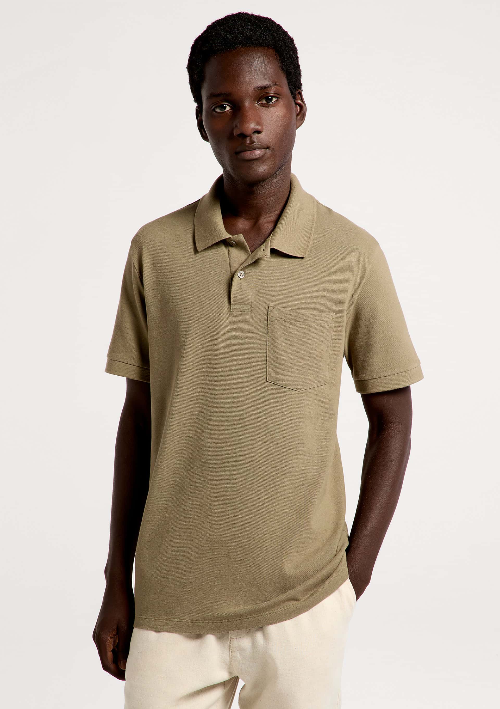 Camisa Polo Básica Masculina Em Piquet Com Bolso - Verde
