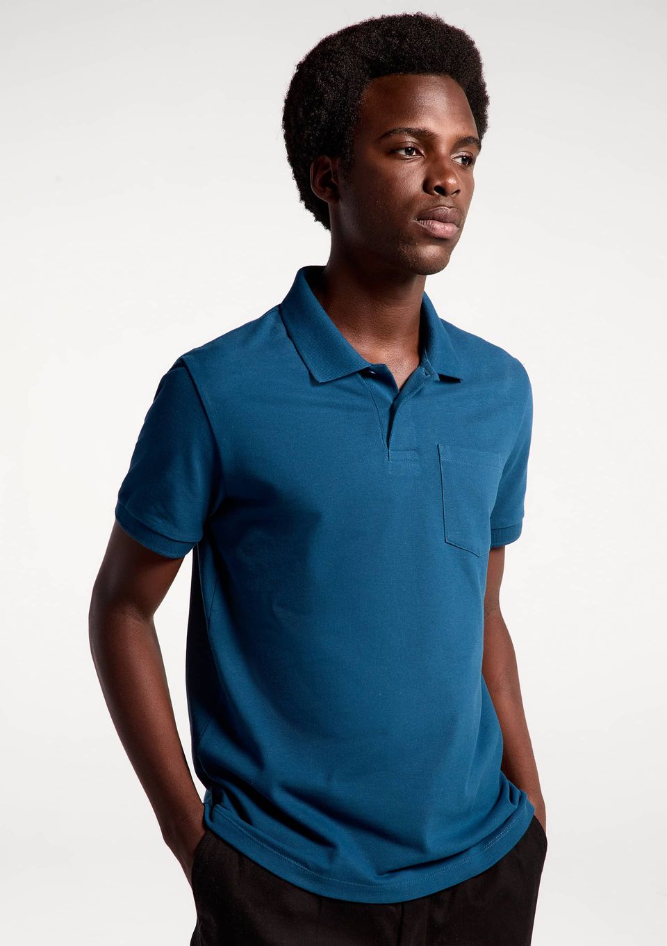 Camisa Polo Básica Masculina em Piquet com Bolso - Azul