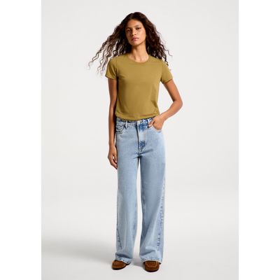 Calça Jeans Feminina Wide Leg Cintura Média - Azul