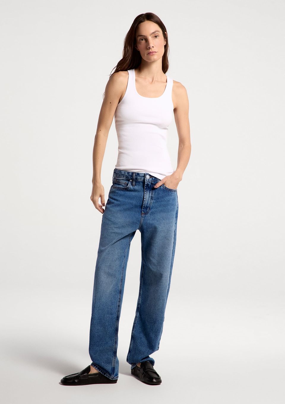 Calça Jeans Feminina Reta Cintura Média - Azul