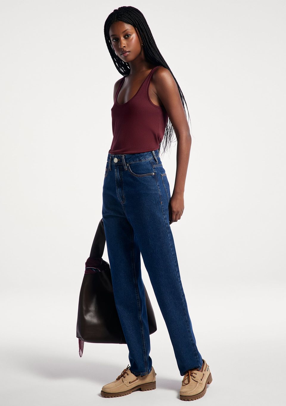 Calça Jeans Feminina Mom Cintura Alta - Azul