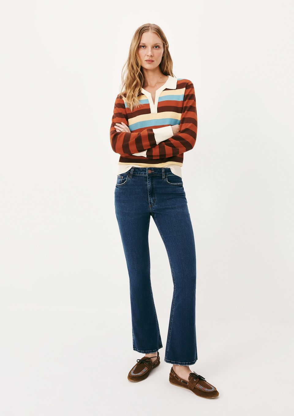 Calça Jeans Básica Feminina Cintura Média Flare Petit - Azul