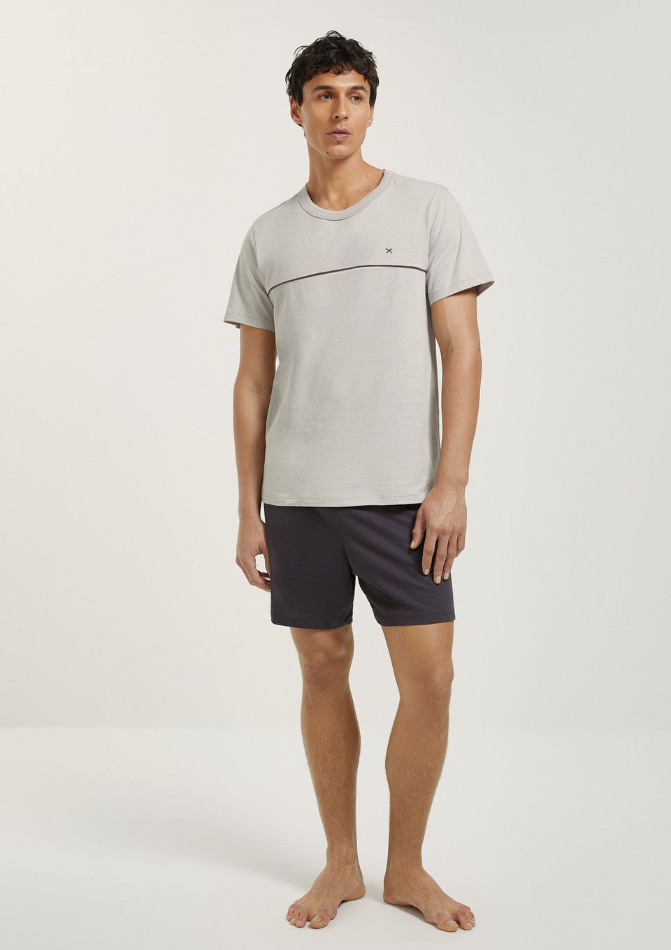 Pijama Curto Masculino em Algodão - Cinza