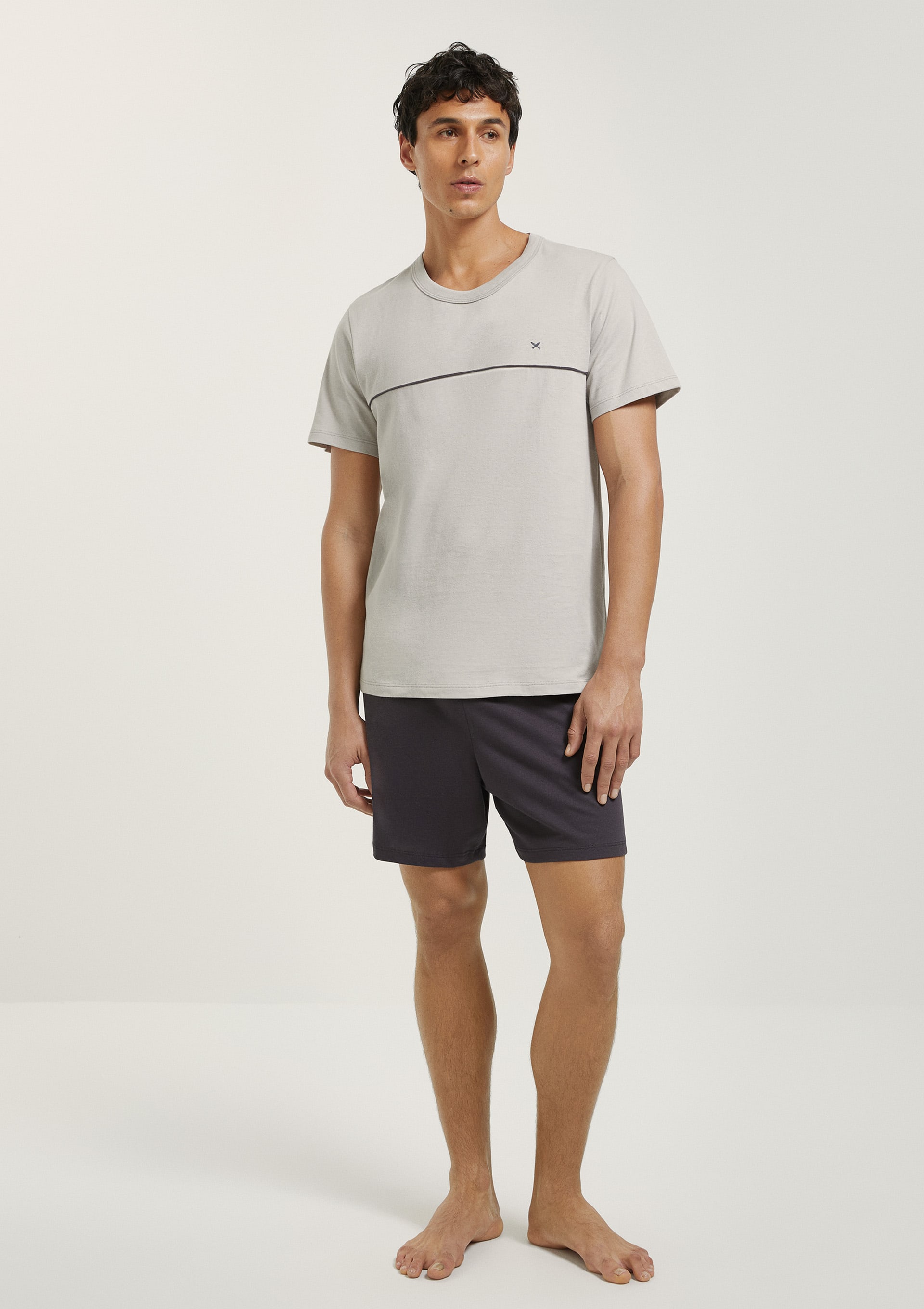 Pijama Curto Masculino Em Algodão - Cinza