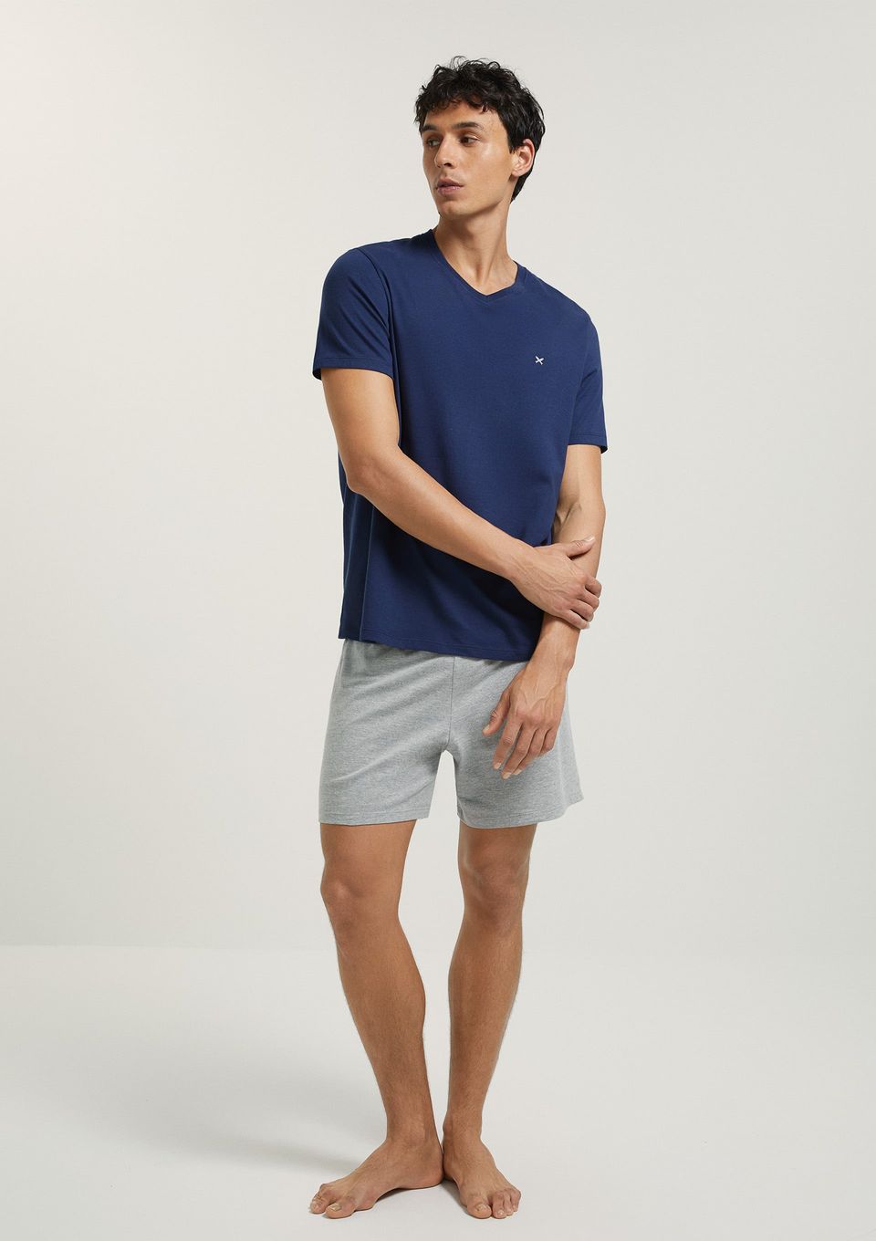 Pijama Masculino Curto com Bordado - Cinza