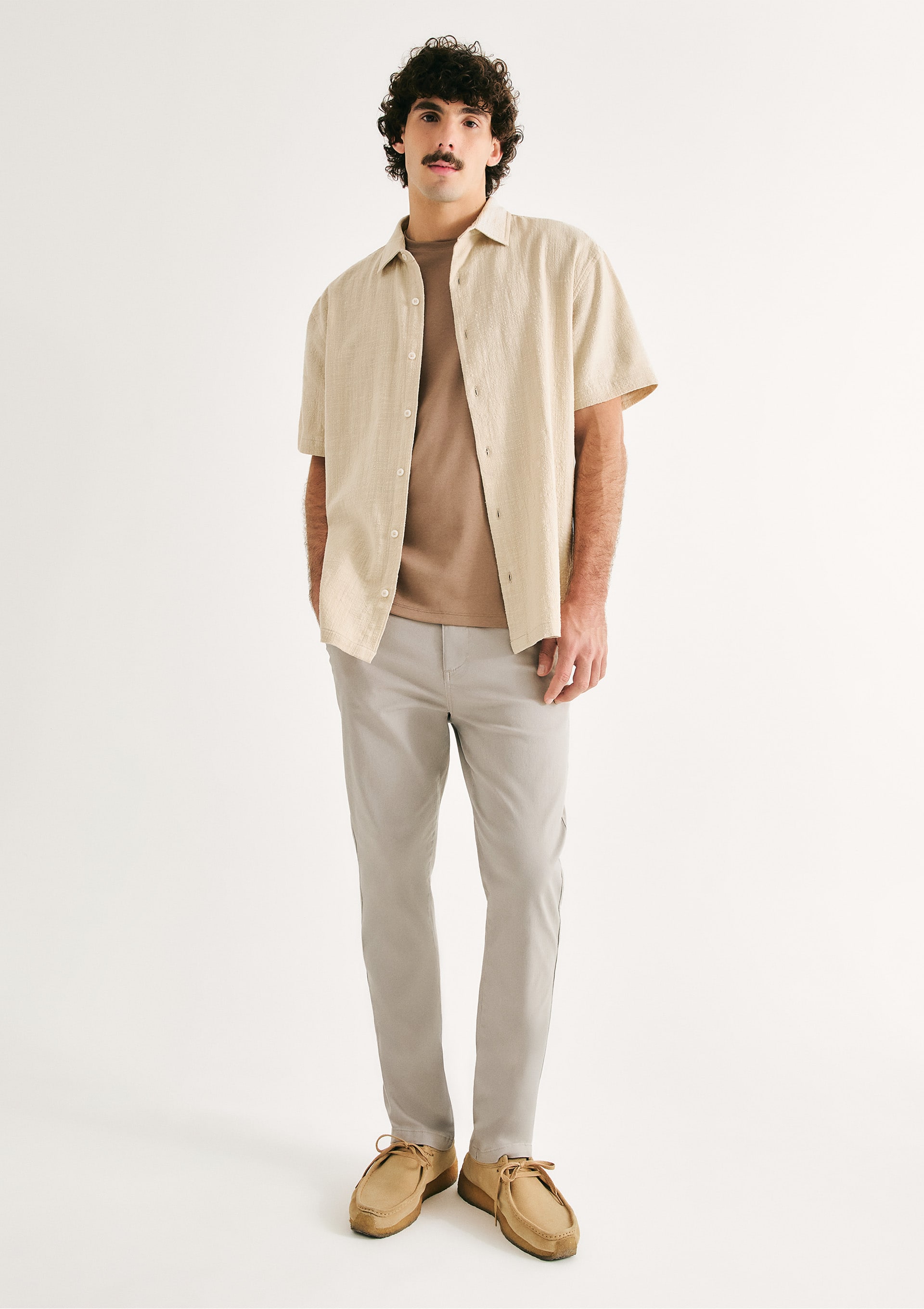 Calça Básica Masculina Chino Slim Em Sarja Com Elastano - Cinza