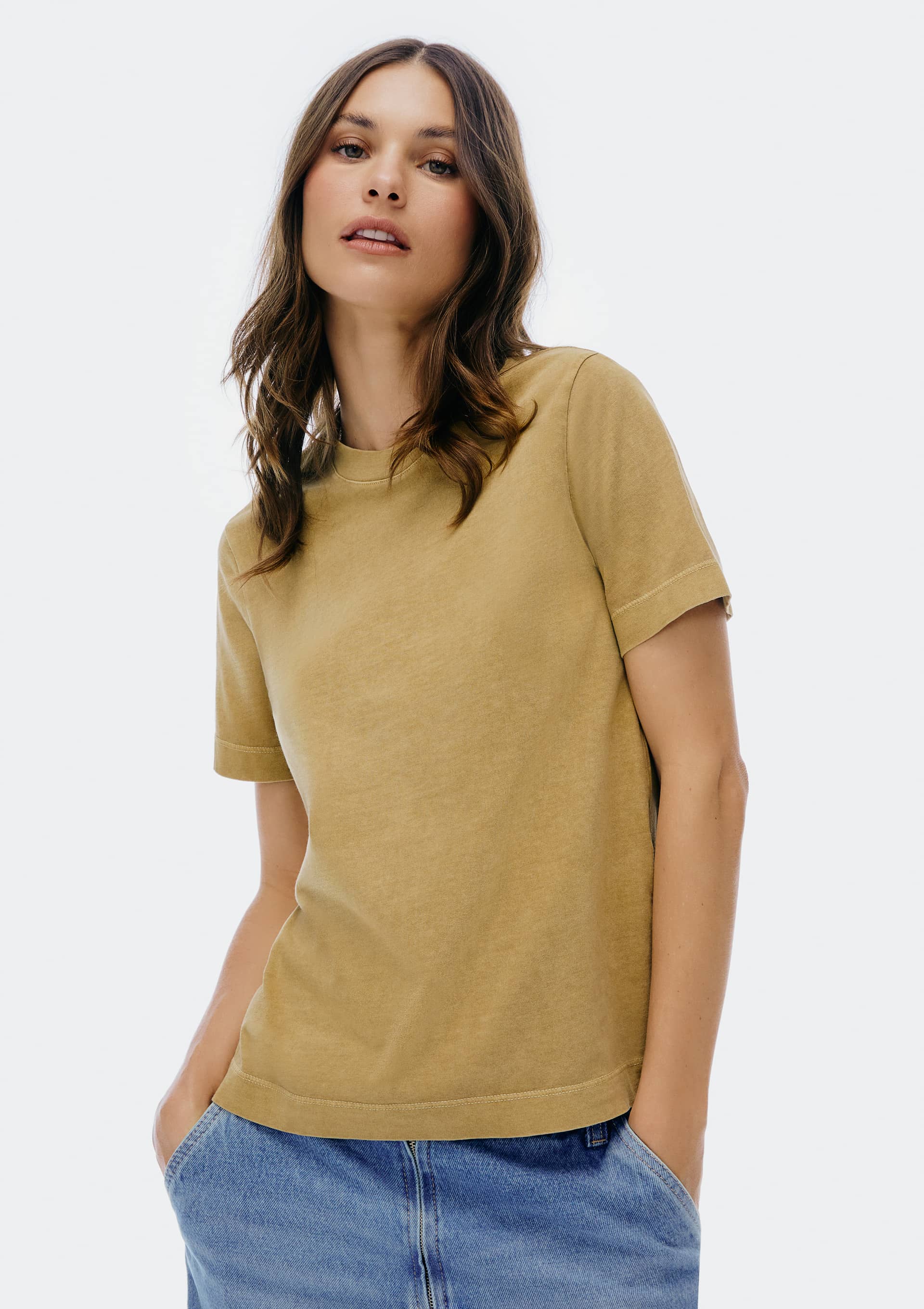 Camiseta Básica Feminina Estonada Soft - Caqui