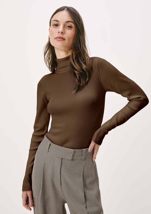 Blusa Feminina Manga Longa Em Tricô Canelado - Marrom M