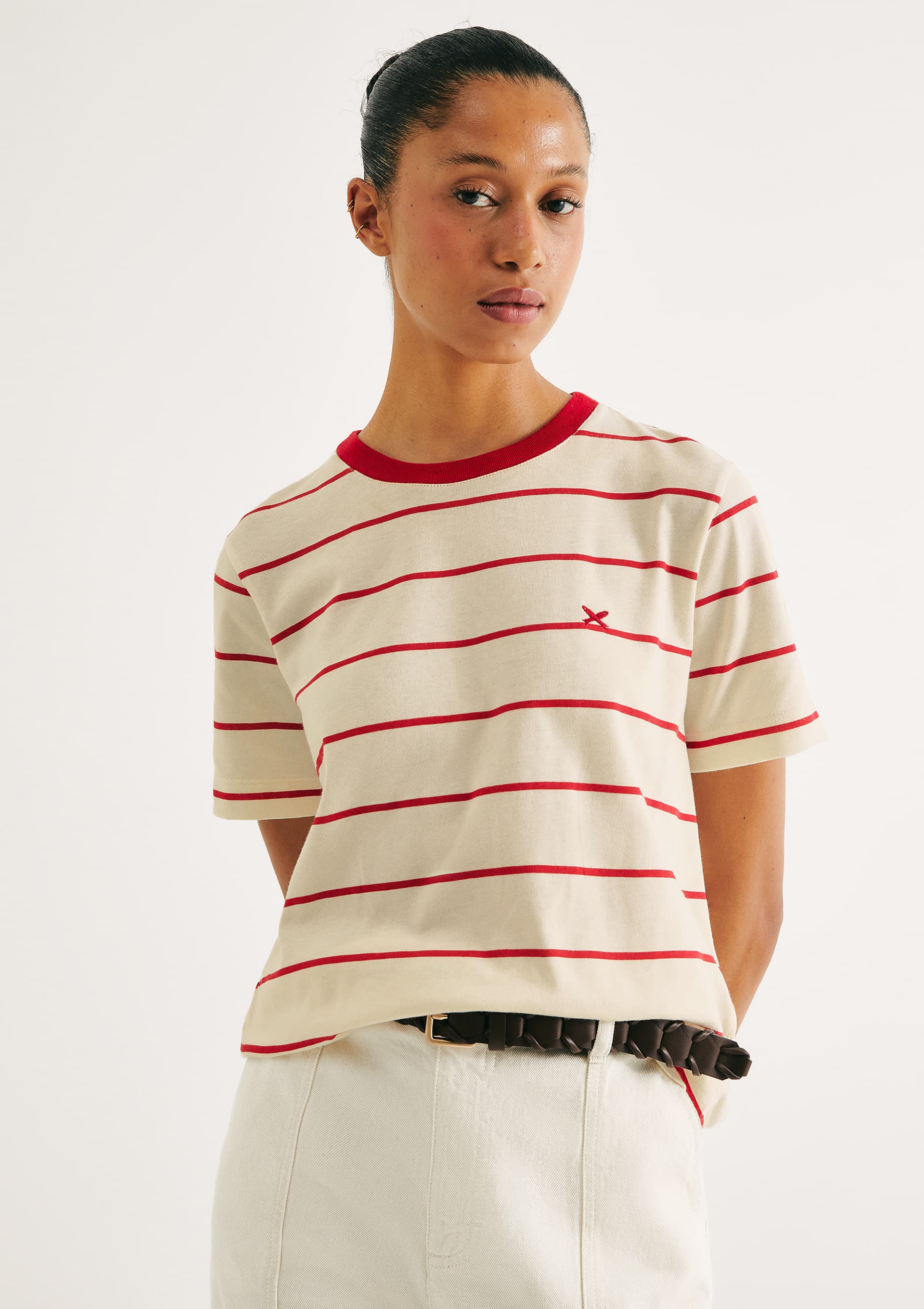 Camiseta Feminina Fio Tinto Listrada - Vermelho