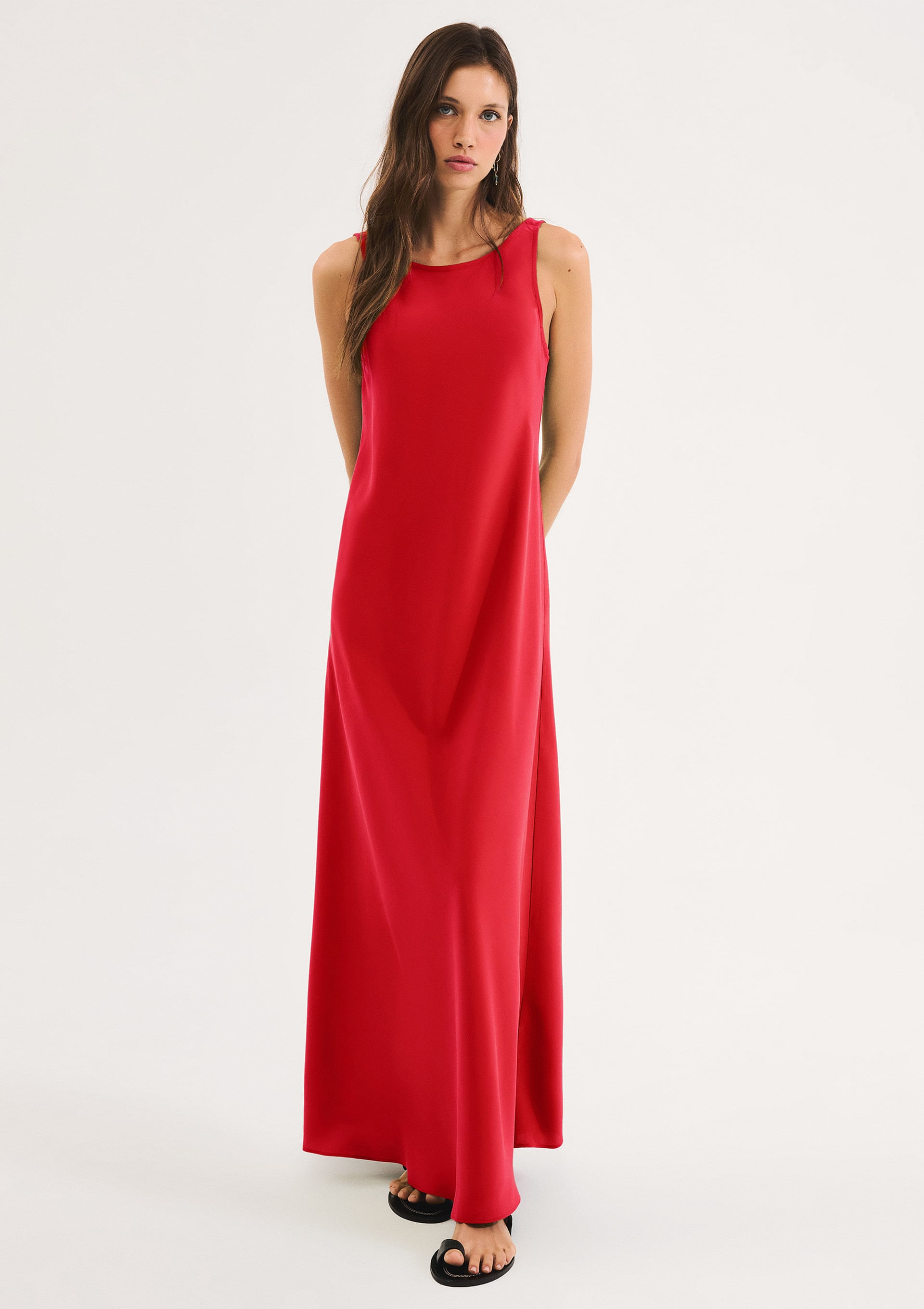 Vestido Longo Decote Costas U Aveludado - Vermelho