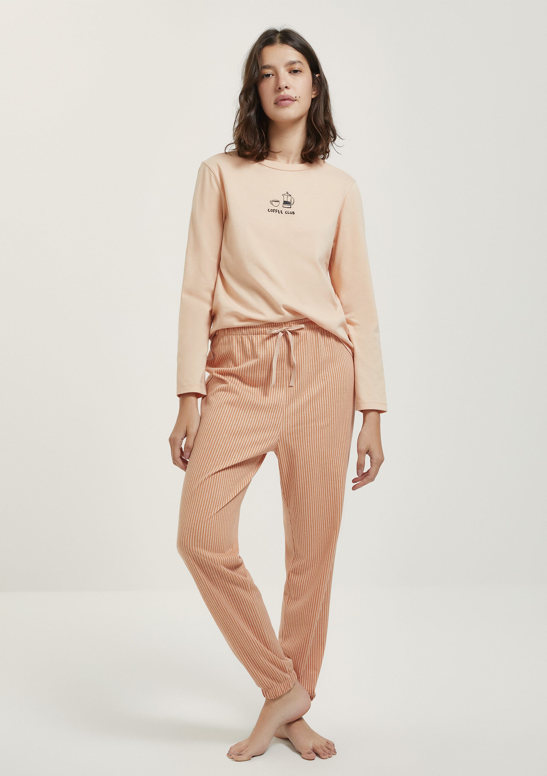 Pijama Longo Feminino Estampado - Laranja