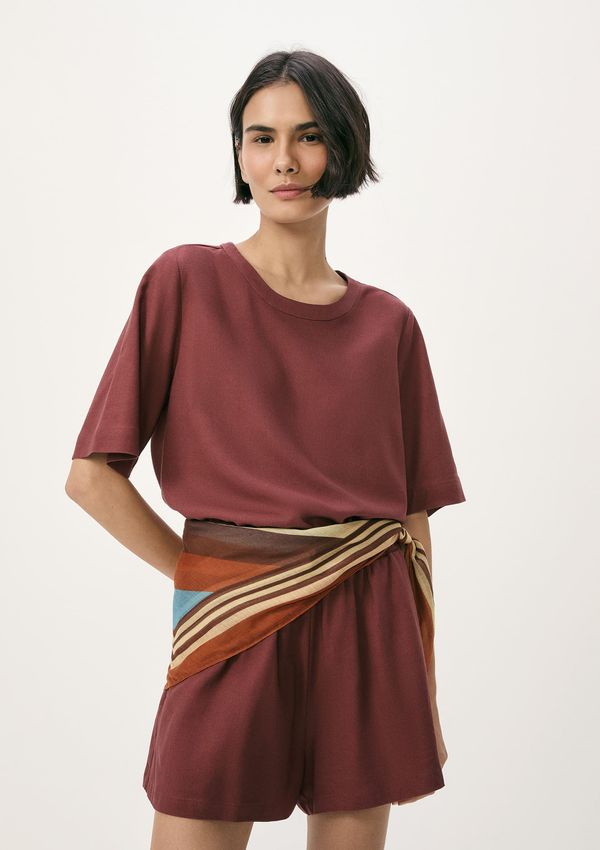 Blusa Feminina Manga Média Com Linho - Vinho XG