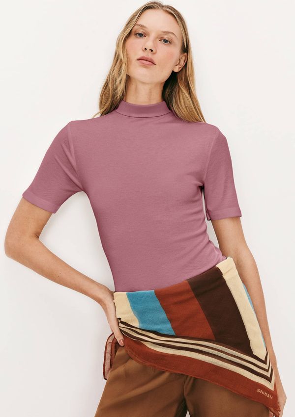 Blusa Básica Feminina Gola Alta Em Ribana Canelada - Rosa M