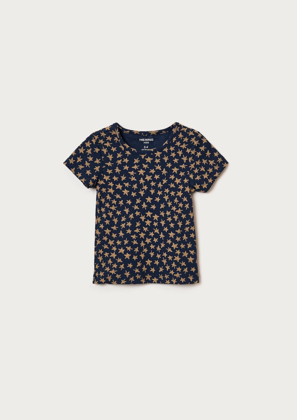 Blusa Infantil Menina Manga Curta em Ribana Estampada - Azul