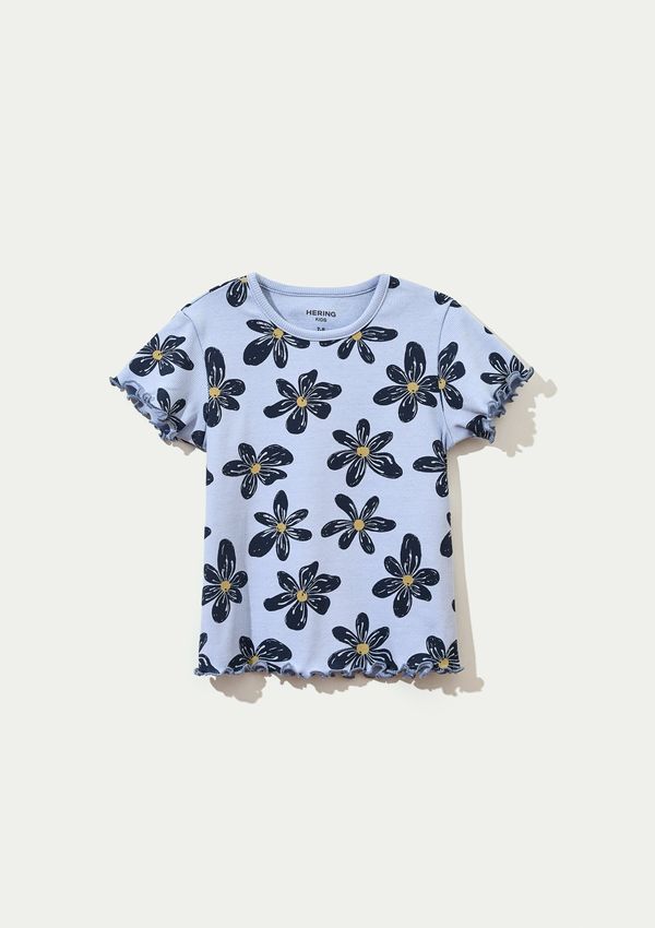 Blusa Infantil Menina Manga Curta Em Ribana Estampada - Azul 004