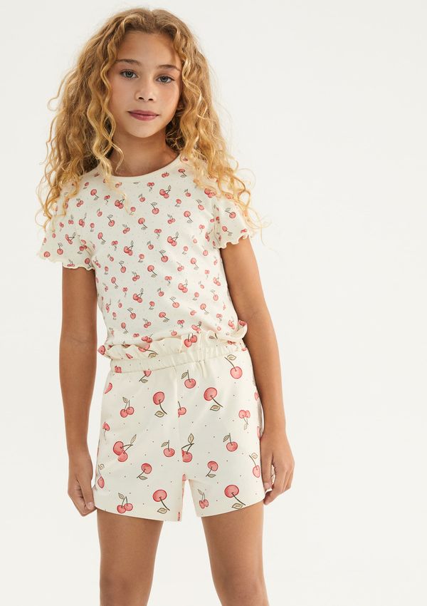 Blusa Infantil Menina Manga Curta Em Ribana Estampada - Off white 004