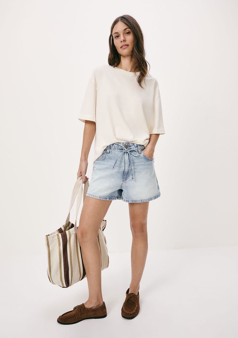 Shorts Jeans Feminino Com Cordão - Azul