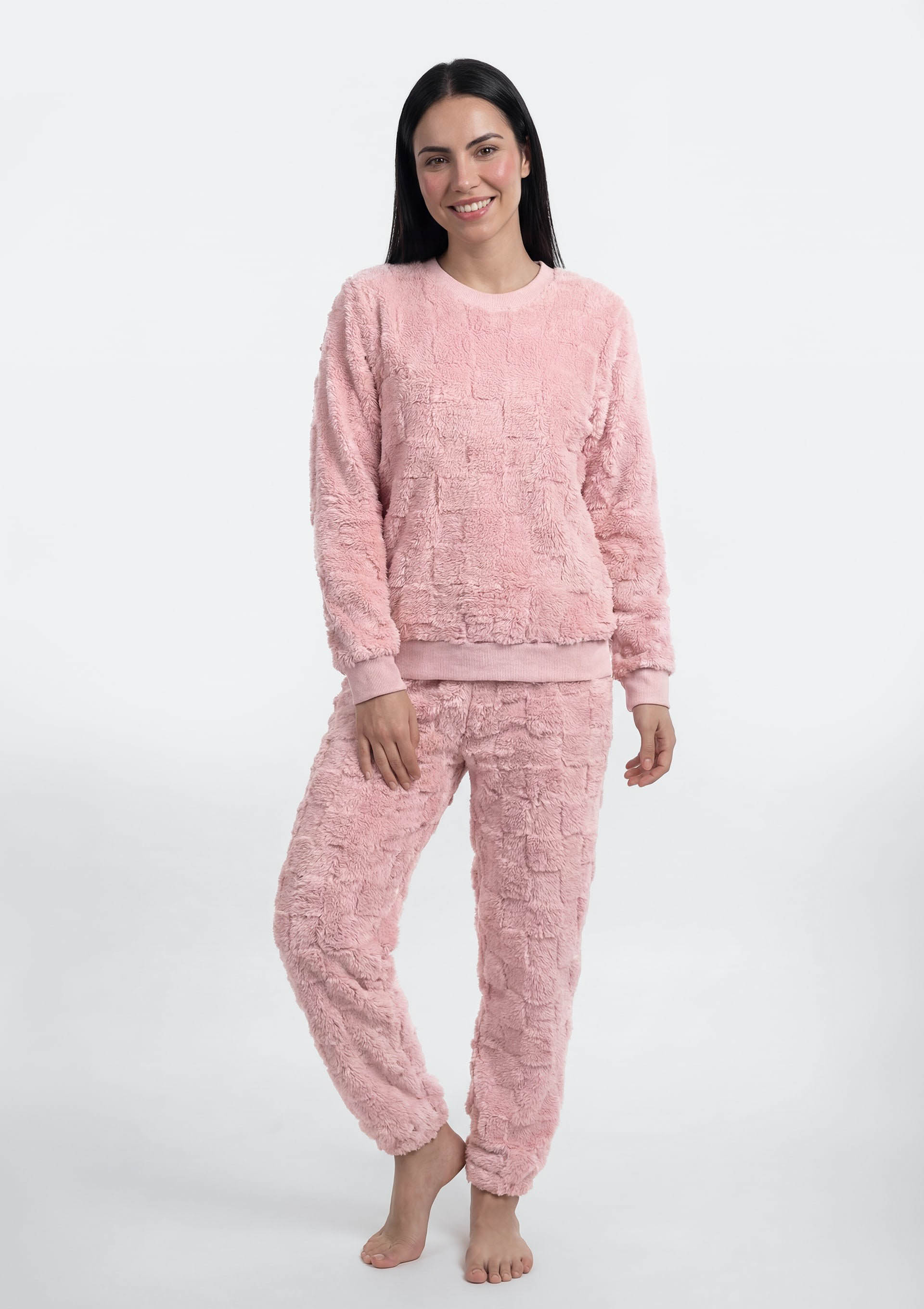 Pijama Longo Feminino Em Fleece Estrelas - Rosa