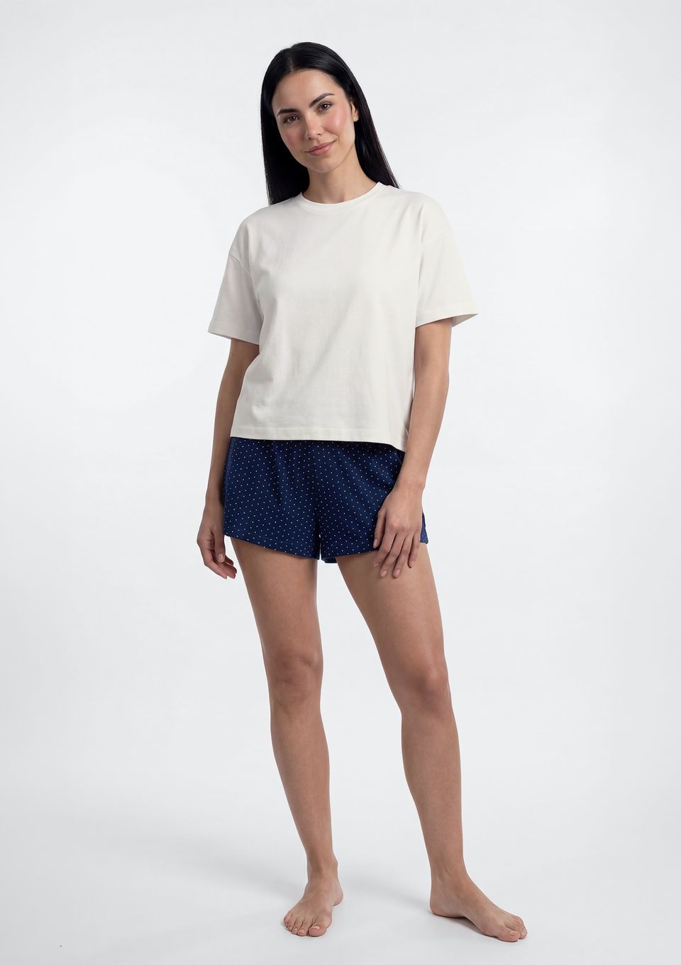 Pijama Curto Feminino Box Estampado - Off White