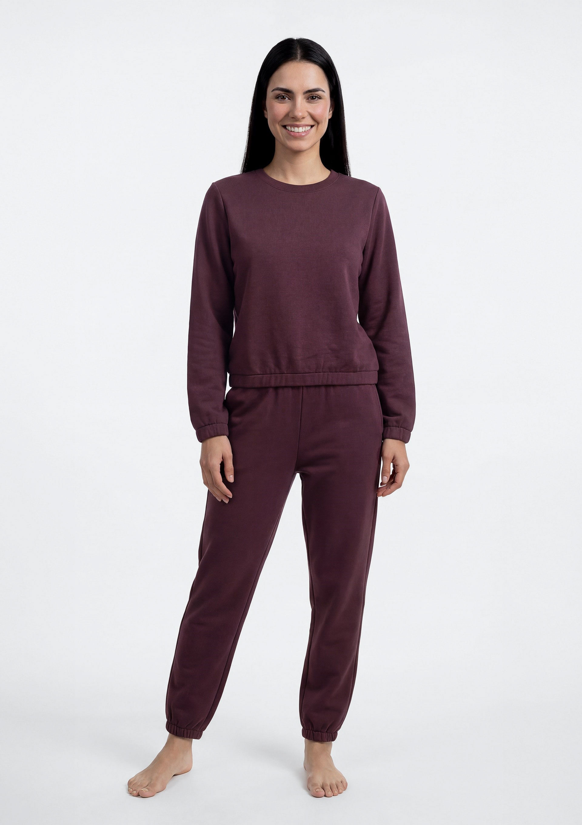Pijama Feminino Longo Em Moletinho - Vinho
