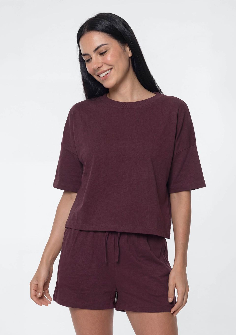 Pijama Feminino Curto Box em Algodão - Vermelho