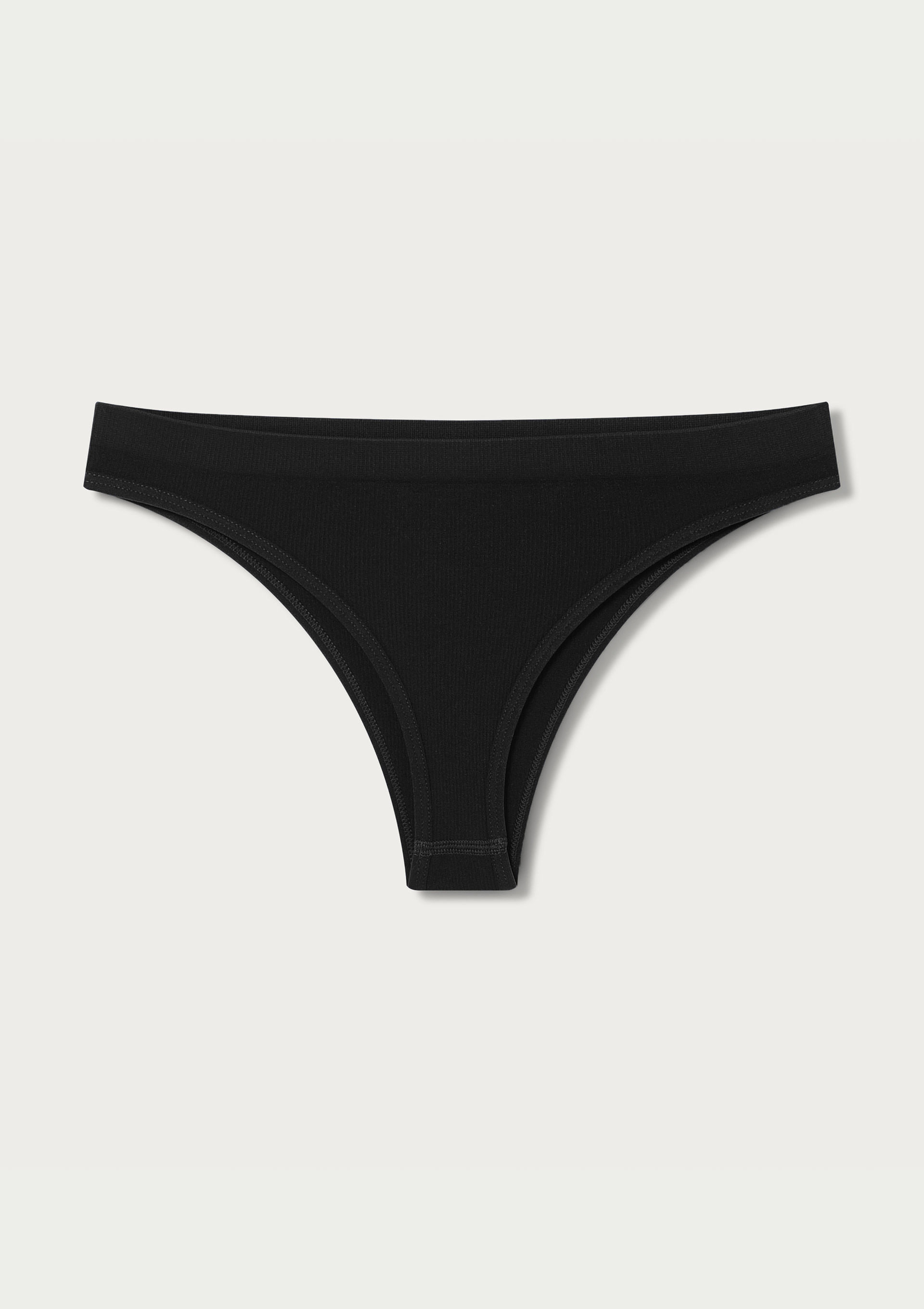 Calcinha Tanga Canelada Sem Costura - Preto