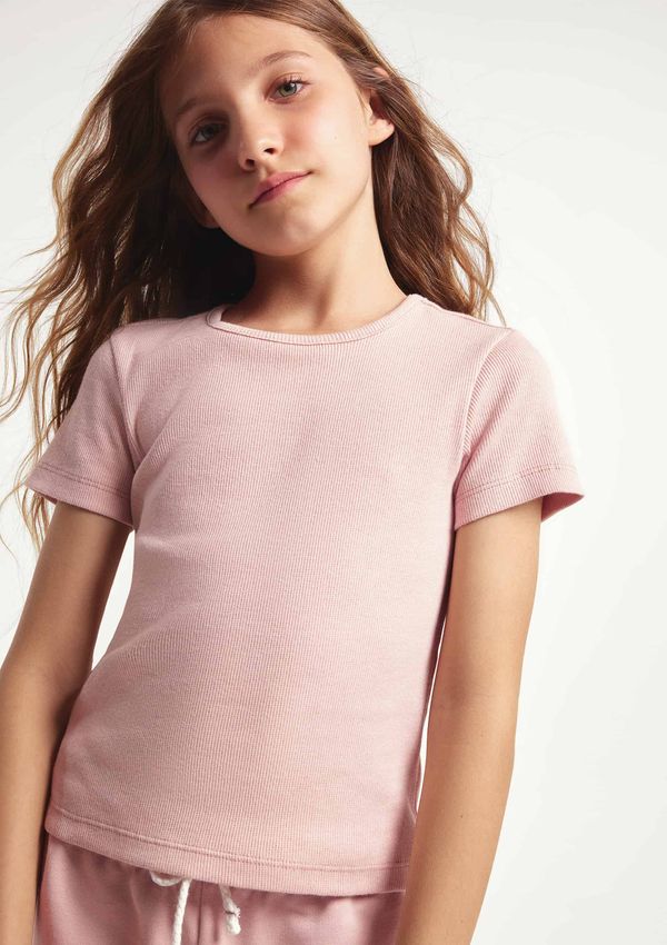 Blusa Manga Curta Infantil Menina Em Ribana - Rosa 016