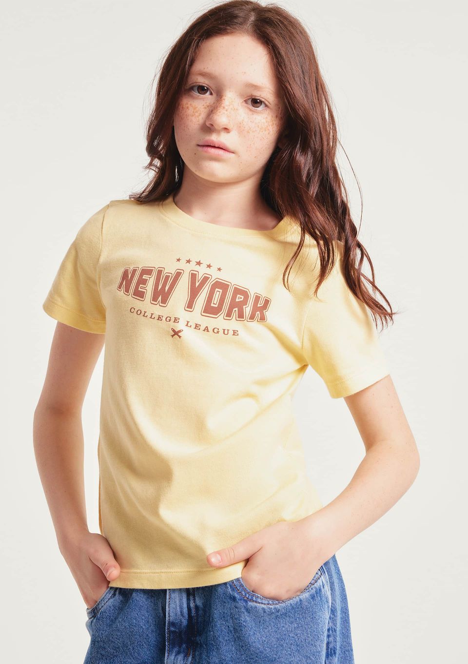 Blusa Infantil Menina Manga Curta com Estampa - Amarelo