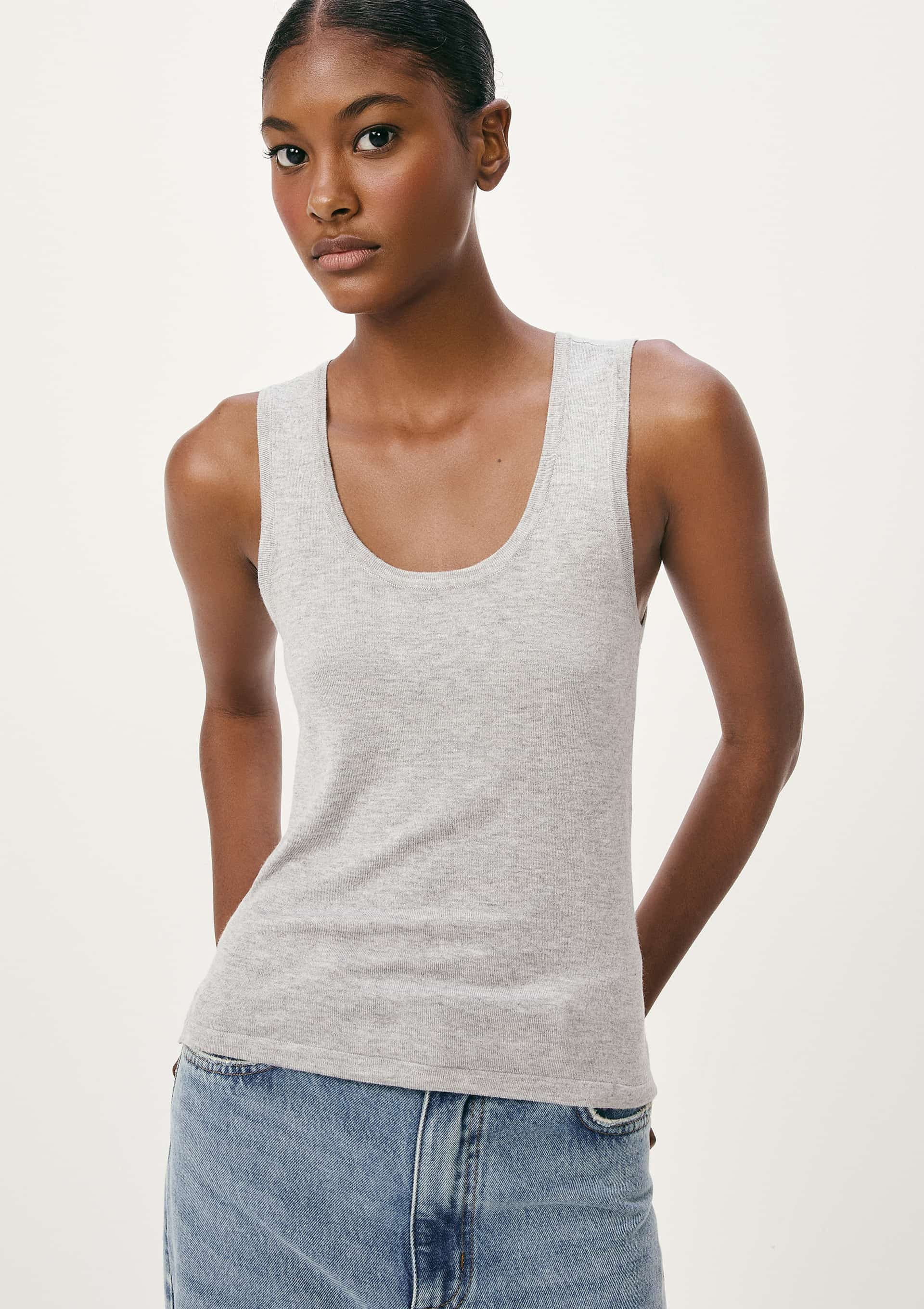 Regata Feminina Slim Decote U em Tricô de Viscose - Cinza — Hering