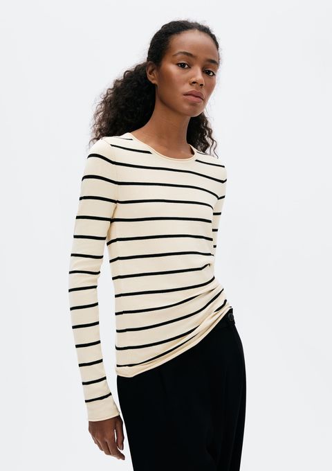 Blusa Feminina Manga Longa Slim Listrada em Tricô - Off White — Hering