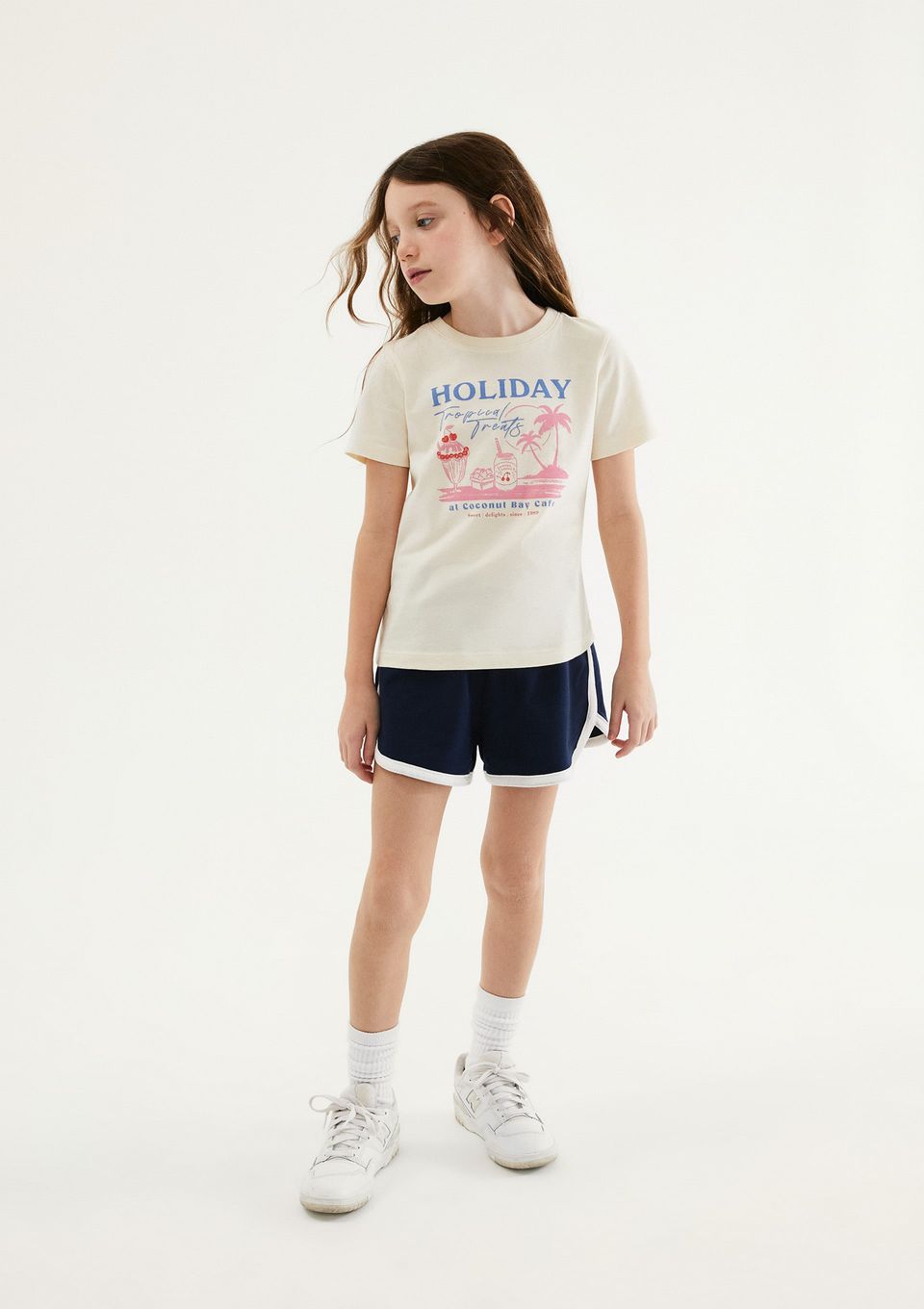 Blusa Infantil Menina Manga Curta com Estampa - Off White