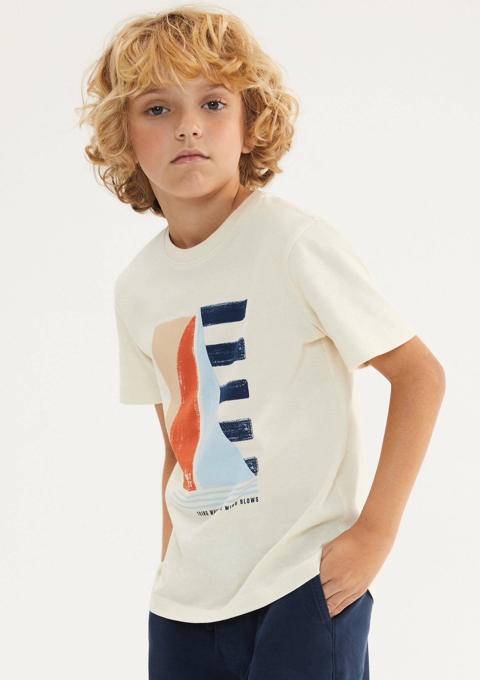 Camiseta Infantil Menino Manga Curta Com Estampa - Creme