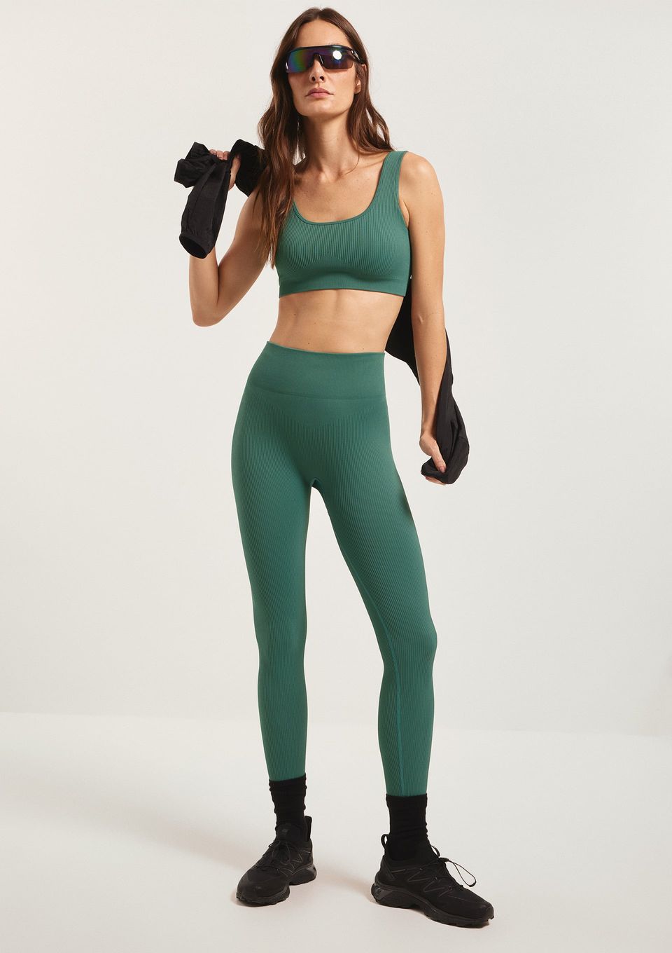 Calça Legging Feminina Canelada Sem Costura - Verde