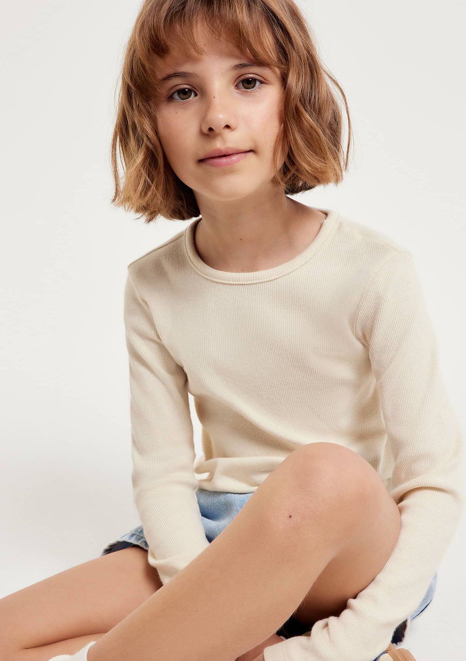 Blusa Manga Longa Infantil Menina em Ribana - Creme