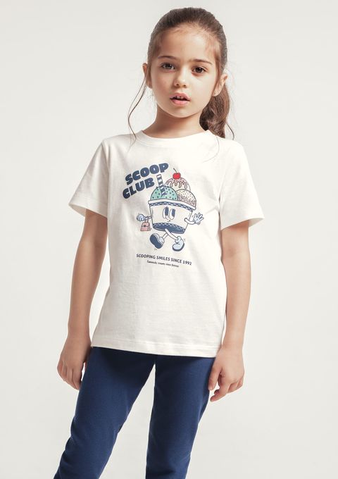 Blusa Infantil Menina Manga Curta com Estampa - Off White — Hering