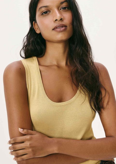 Regata Feminina Slim Decote U em Tricô de Viscose - Amarelo — Hering