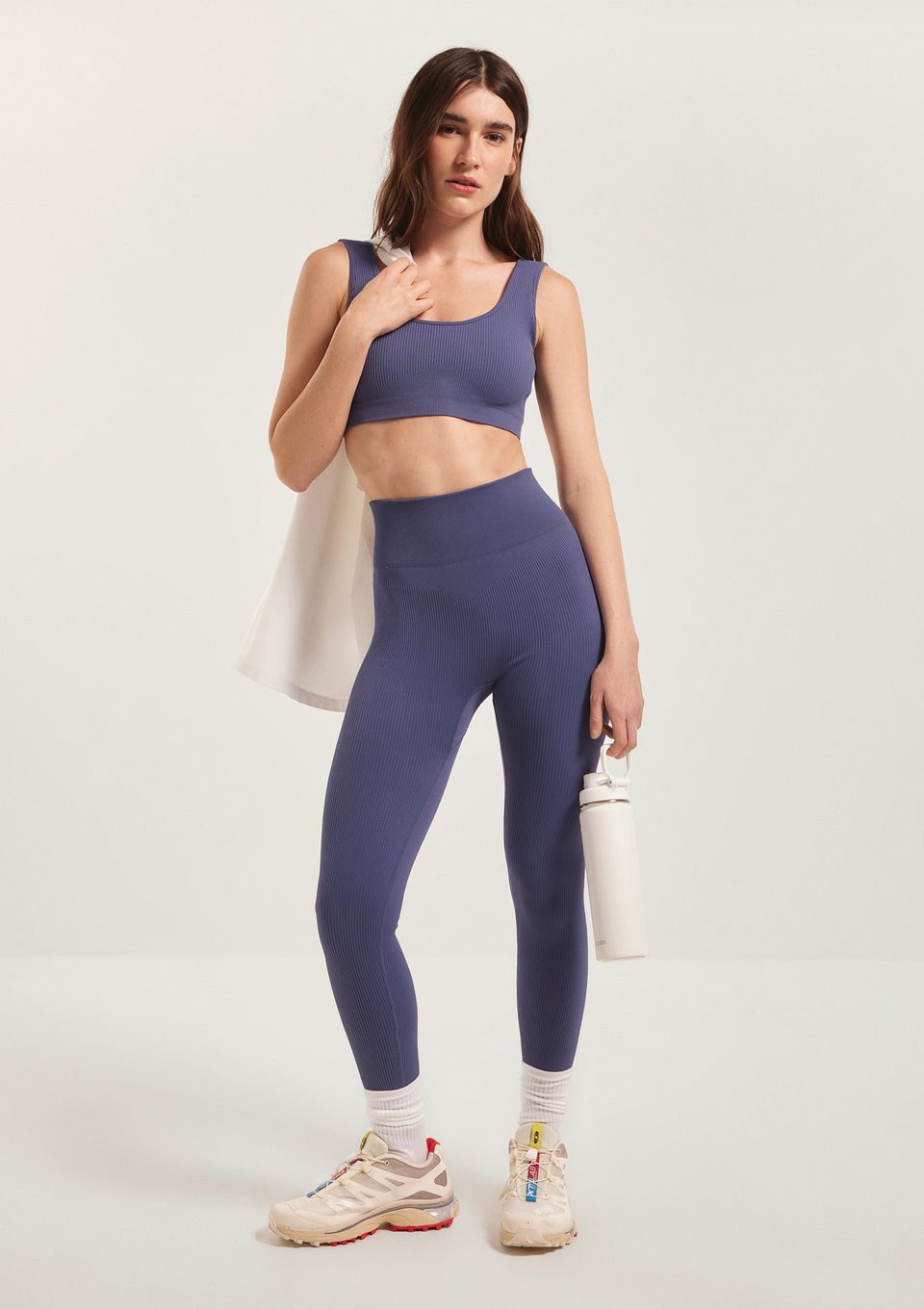 Calça Legging Feminina Canelada Sem Costura - Azul