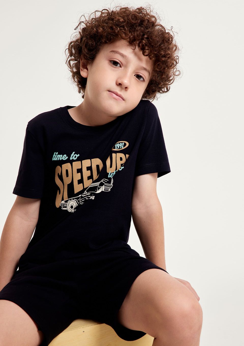 Camiseta Infantil Menino Manga Curta com Estampa - Preto