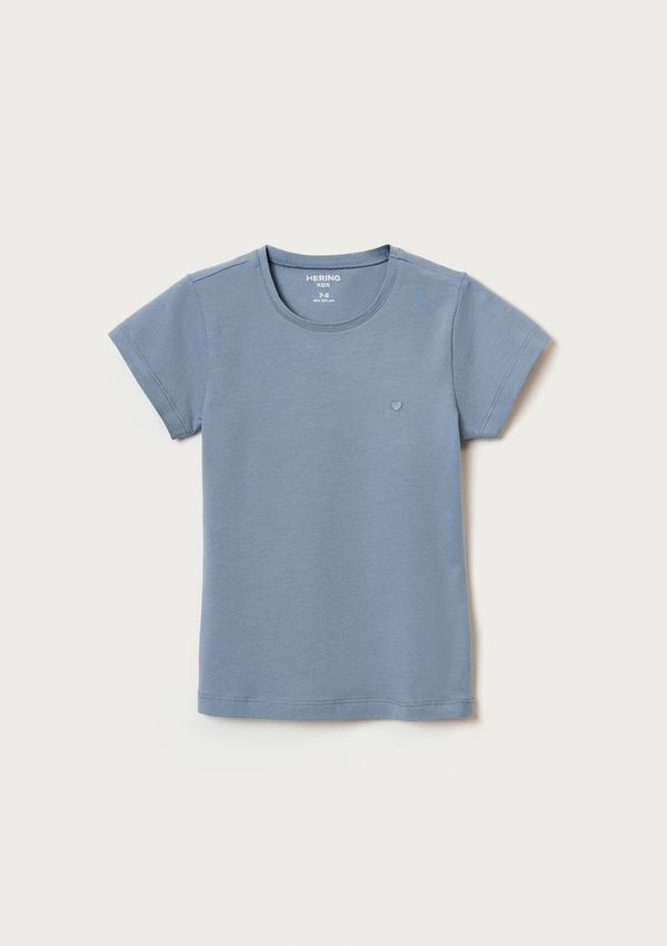 Blusa Básica Infantil Menina Manga Curta Slim Com Bordado Coração - Azul 008