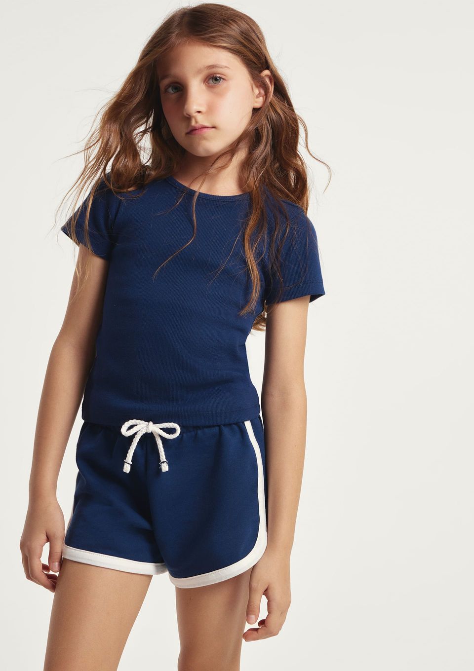 Blusa Manga Curta Infantil Menina em Ribana - Azul