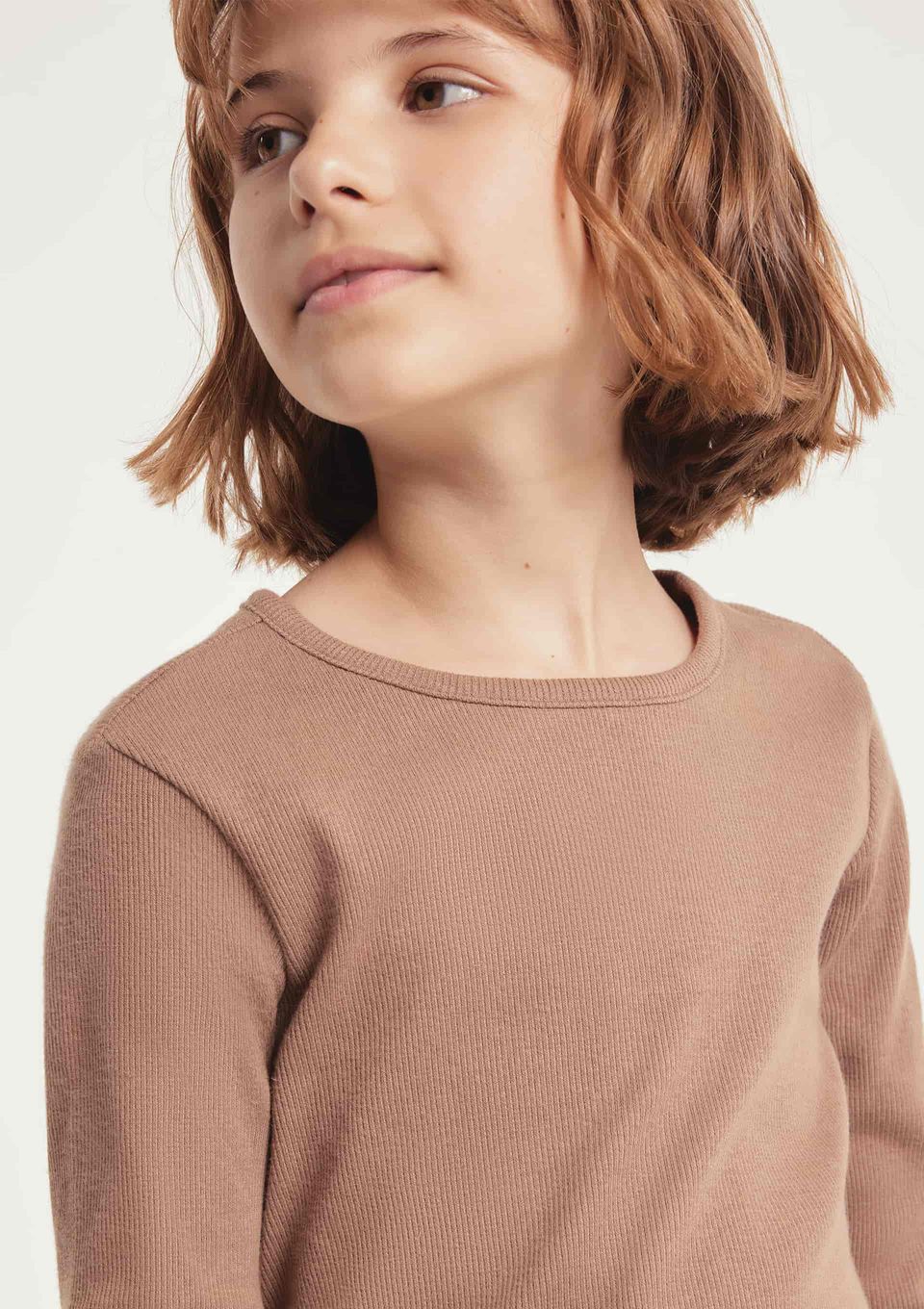 Blusa Manga Longa Infantil Menina em Ribana - Marrom