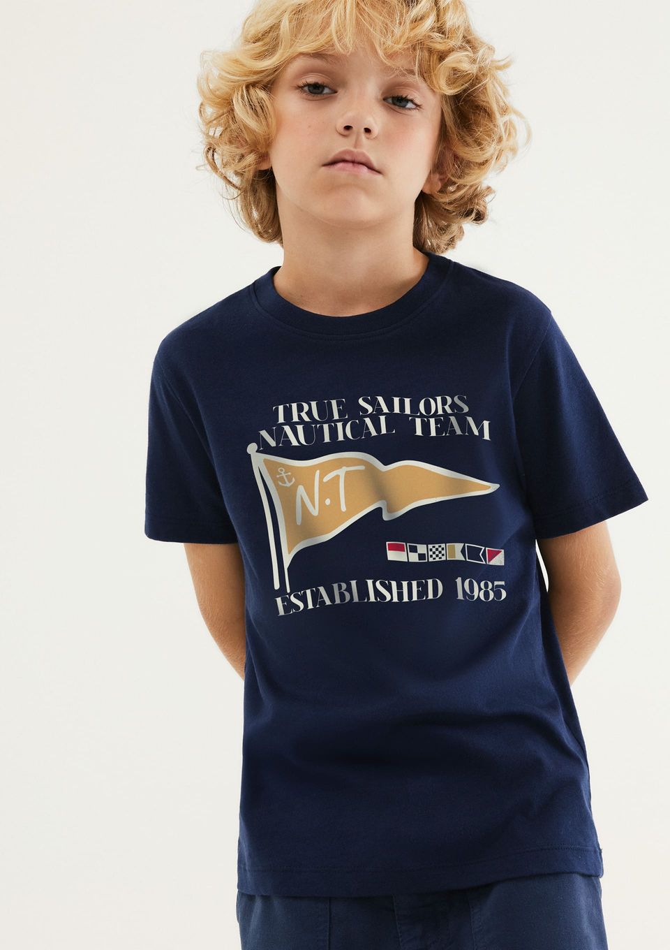 Camiseta Infantil Menino Manga Curta com Estampa - Azul