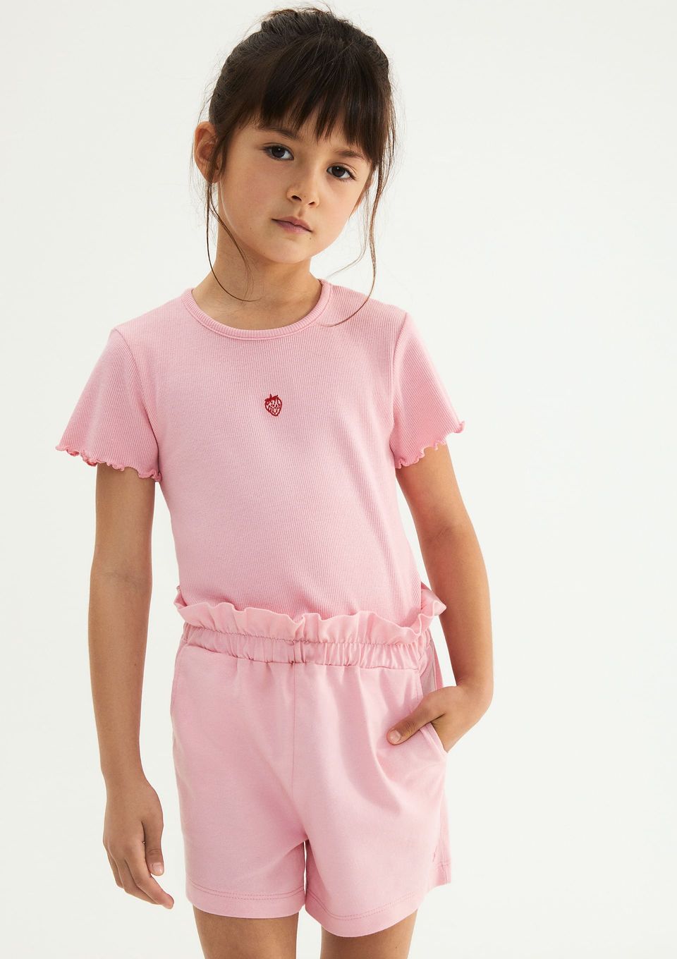 Blusa Manga Curta Infantil Menina em Ribana - Rosa