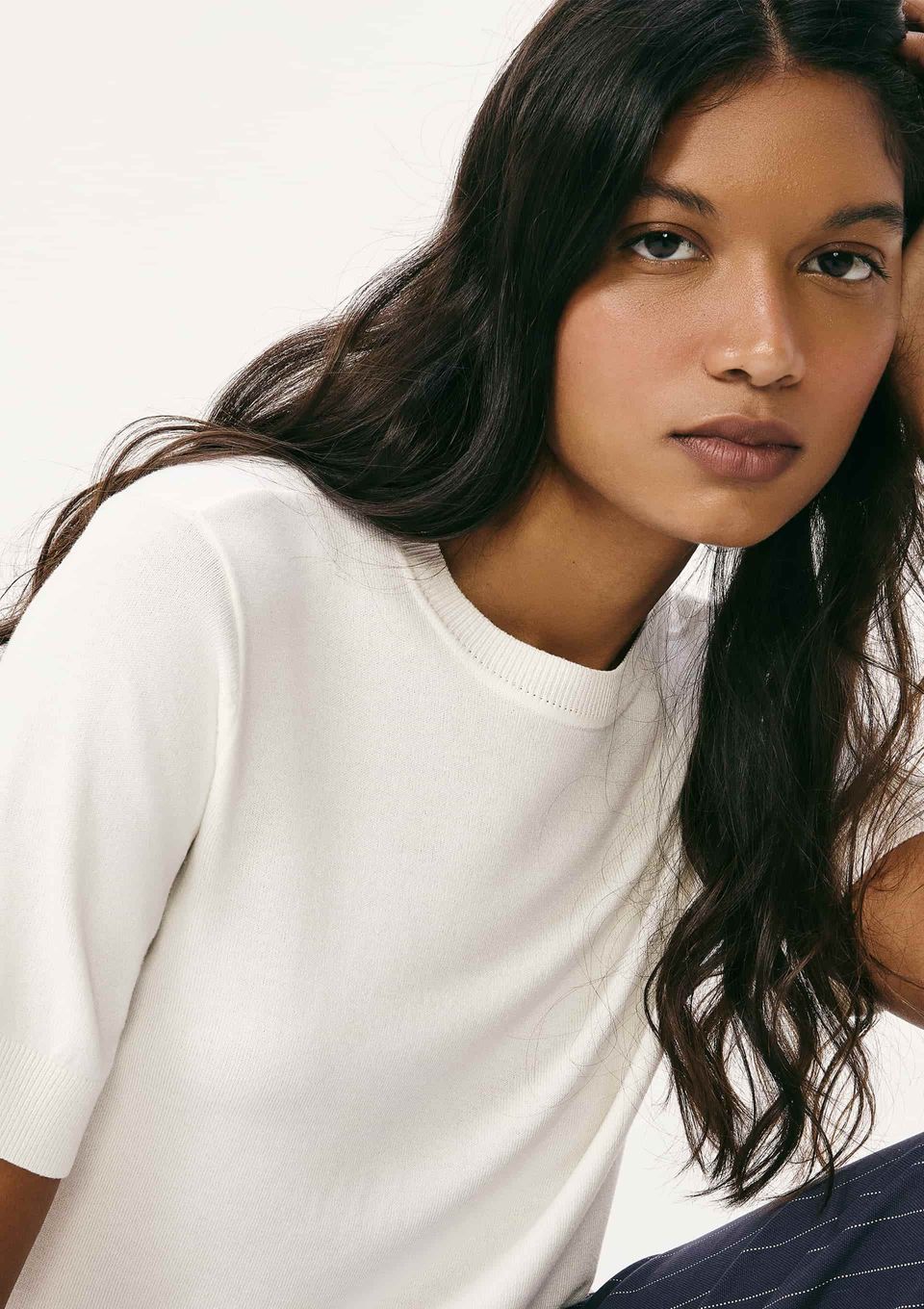 Blusa Feminina Manga Curta em Tricô Leve - Off White