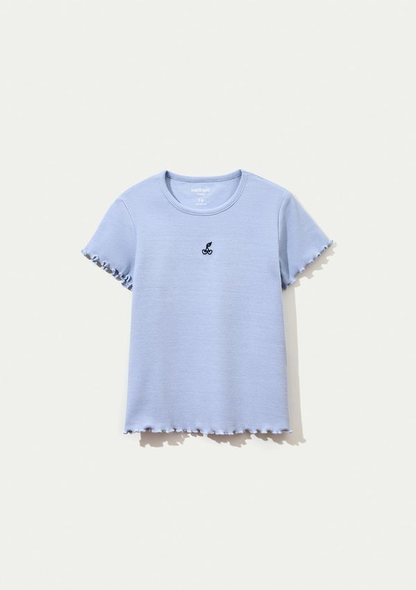 Blusa Manga Curta Infantil Menina Em Ribana - Azul 008