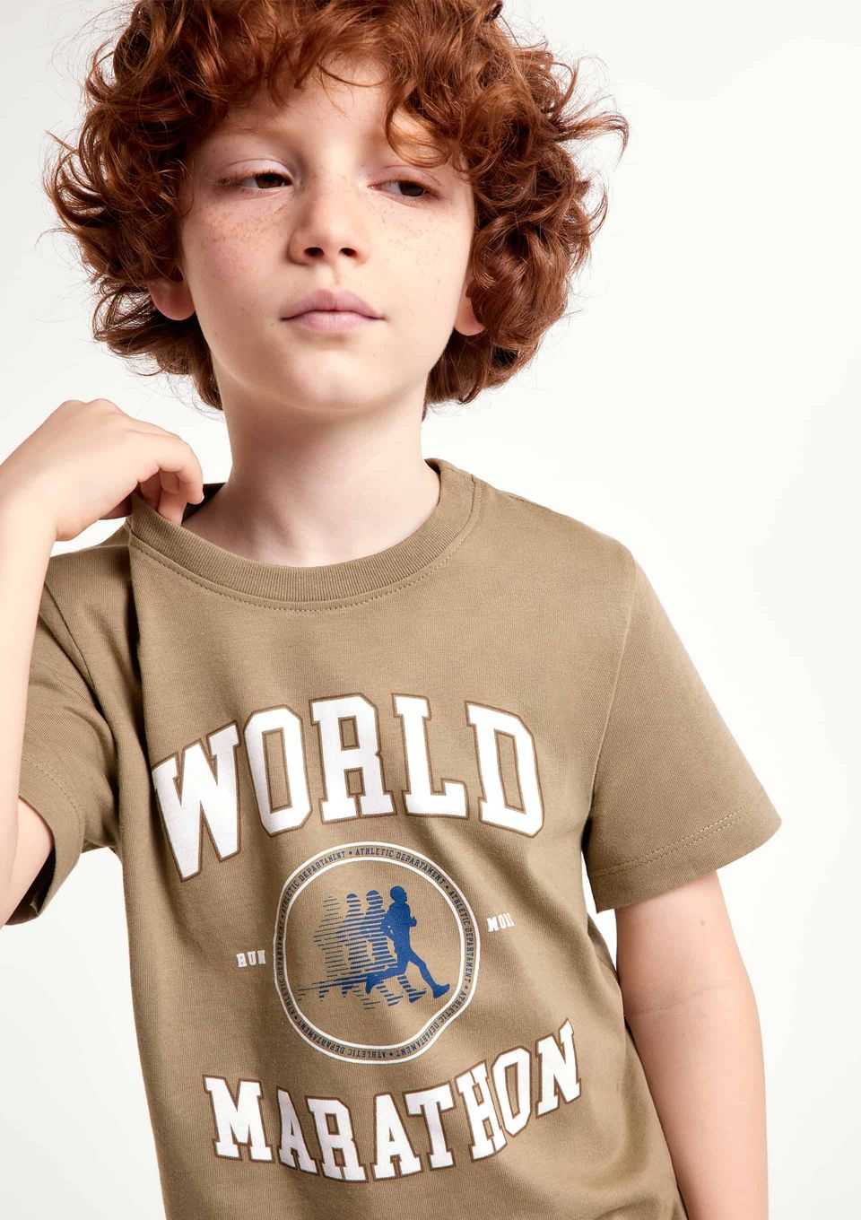 Camiseta Infantil Menino Manga Curta com Estampa - Caqui
