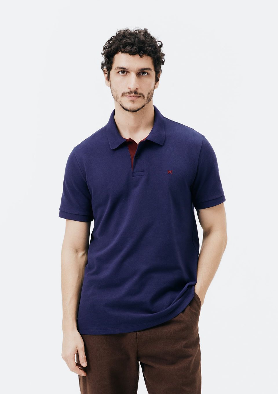 Camisa Polo Básica Masculina em Piquet com Bordado - Azul