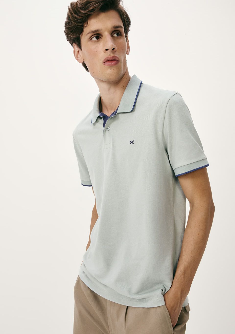 Camisa Polo Básica Masculina em Piquet com Bordado - Azul